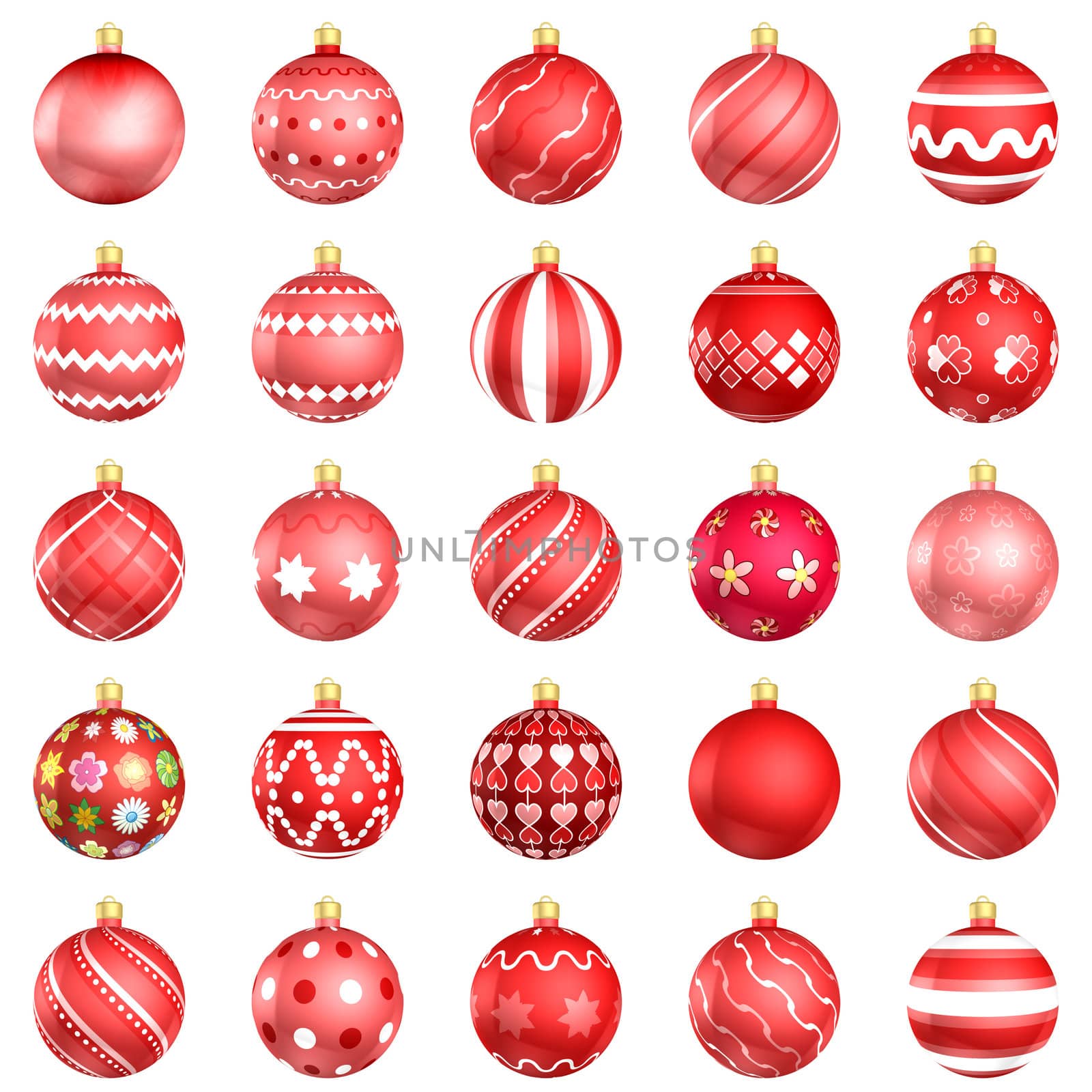 Christmas baubles big back 25 on white background