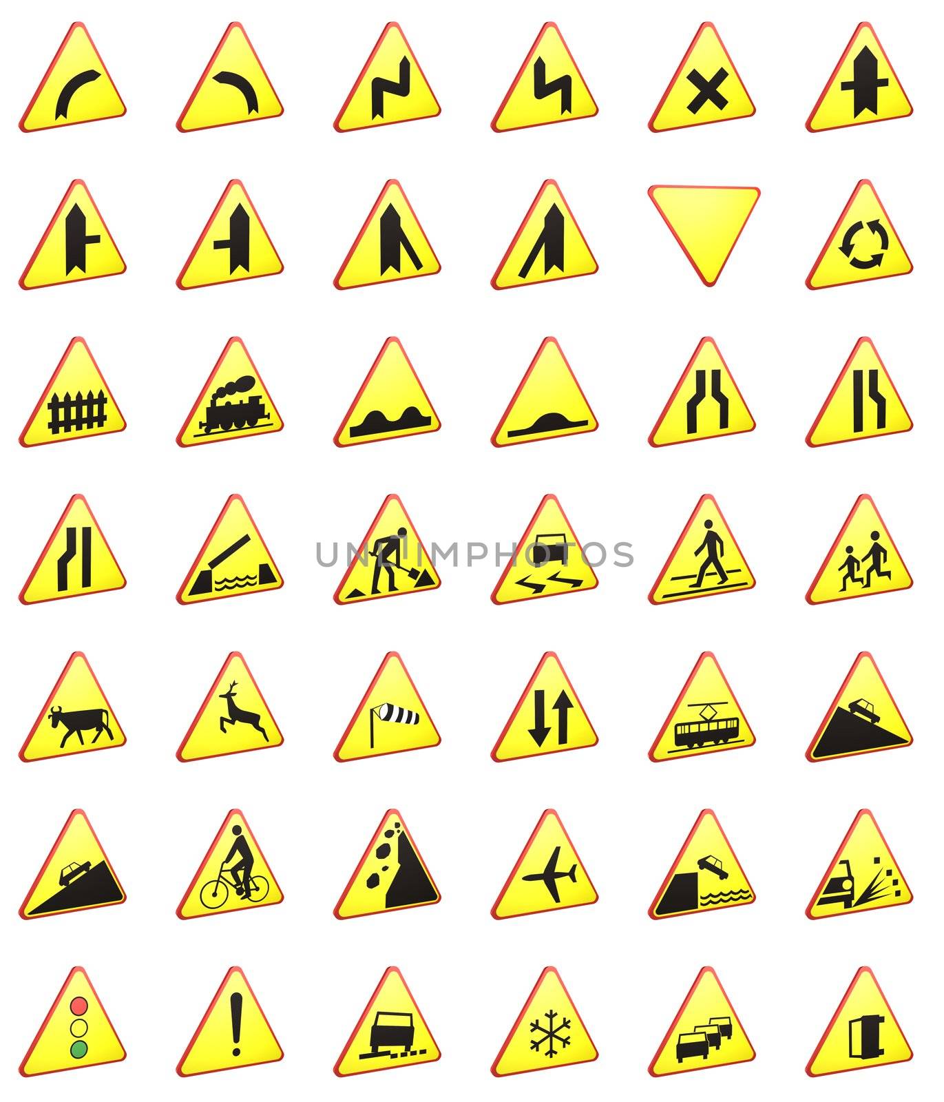 Road signs 3d rendering pack warning signs