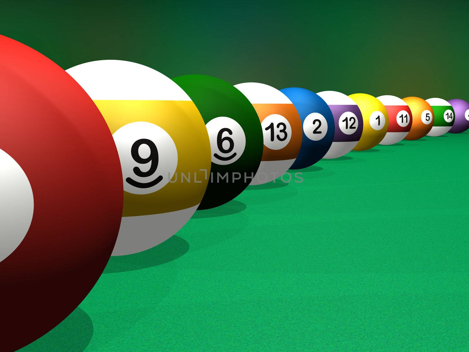 Billard balls pack 3d rendering pool