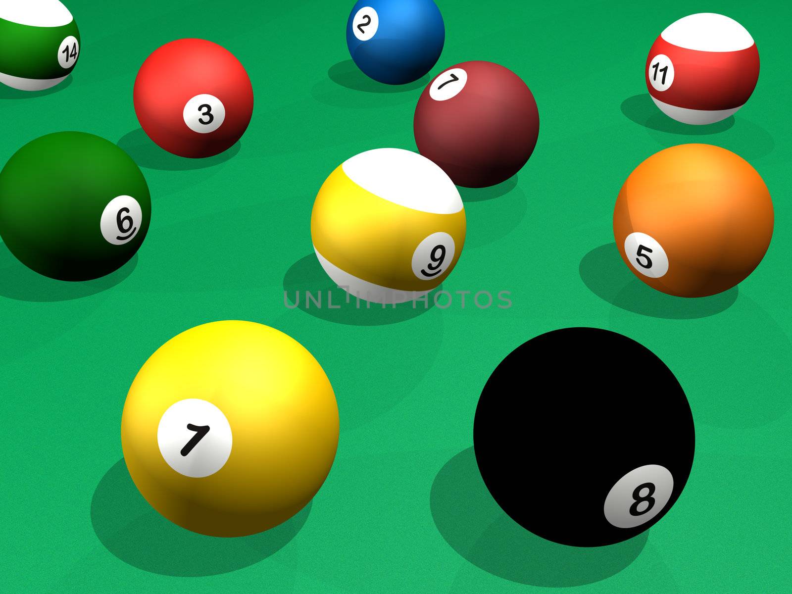 Billard balls pack 3d rendering pool