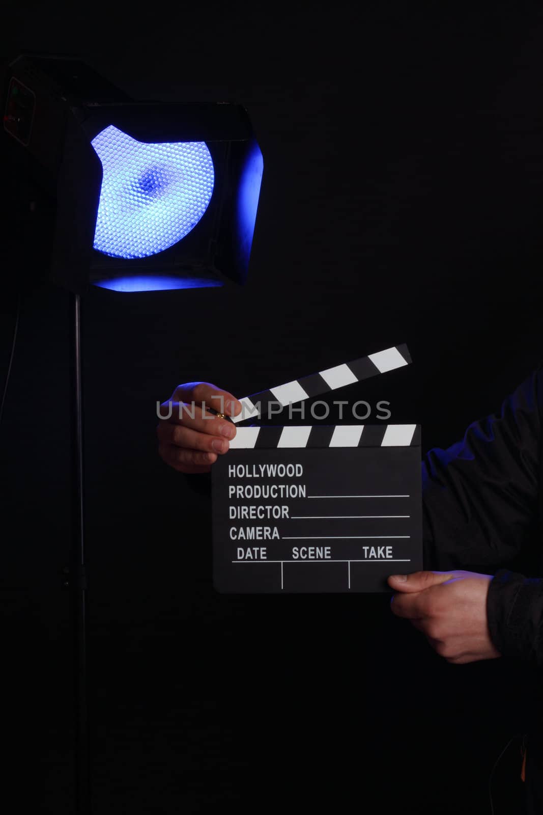 Movie concept. Movie clapper board in action