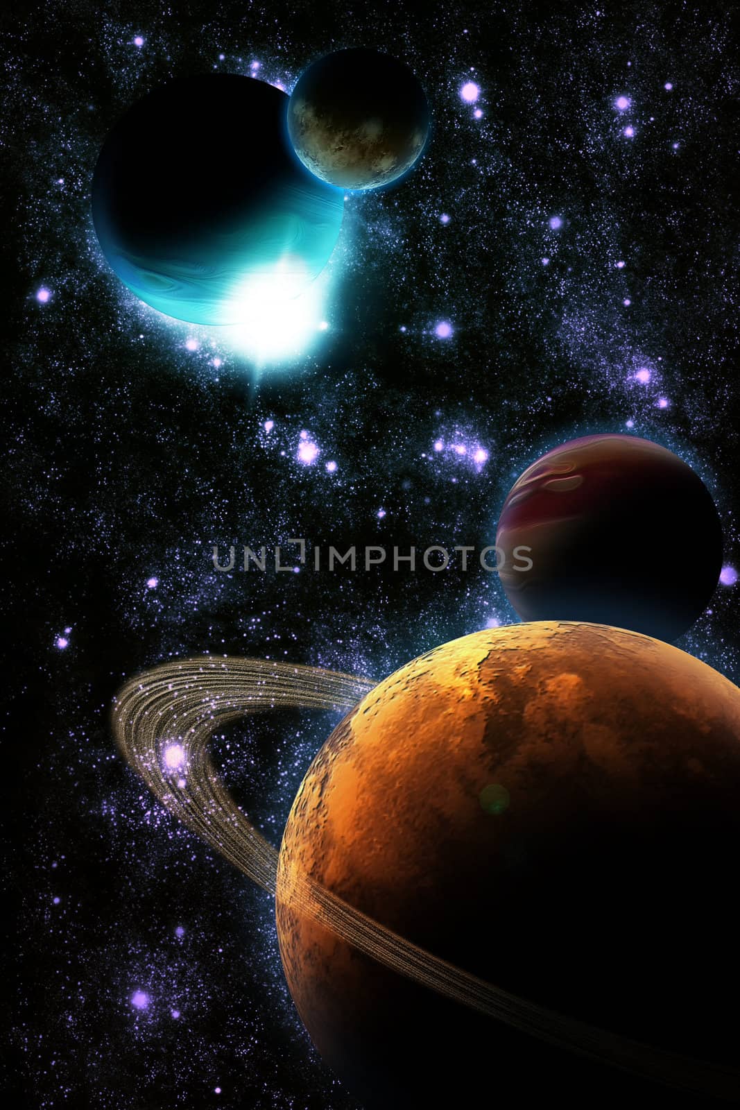 Abstract planet with sun flare in deep space - star nebula again by mozzyb