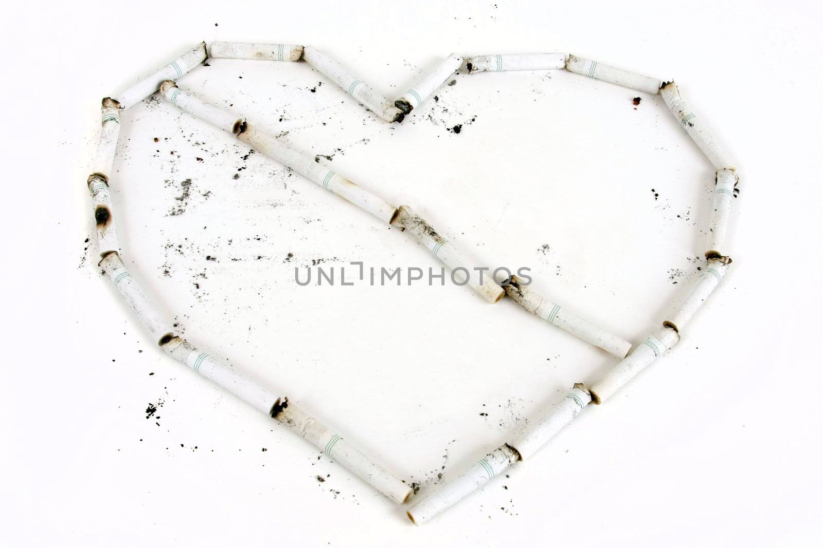 Cigaretts form a heart with a line through it.