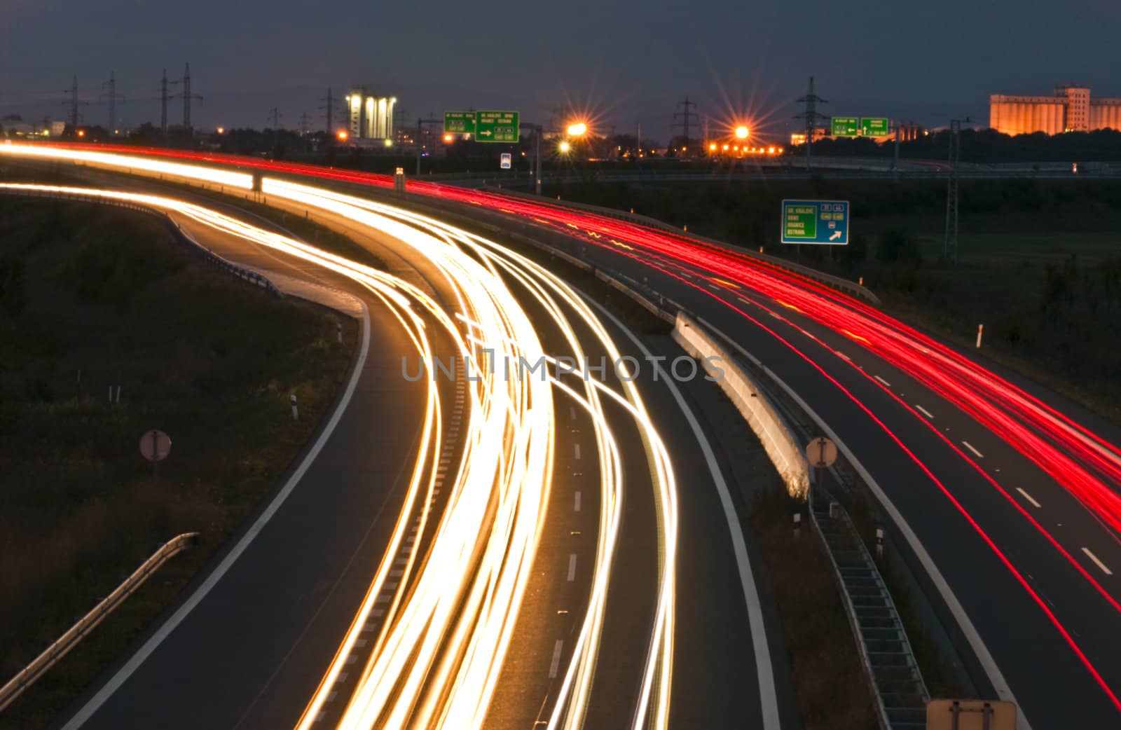 Night highway - long exposure - car light lines