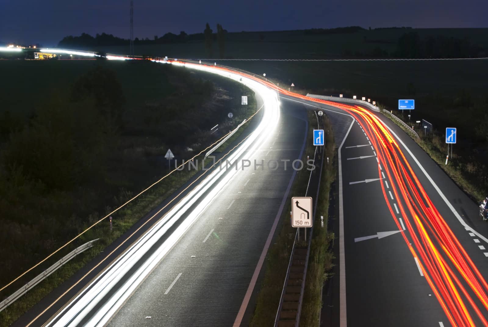 Night highway - long exposure - car light lines