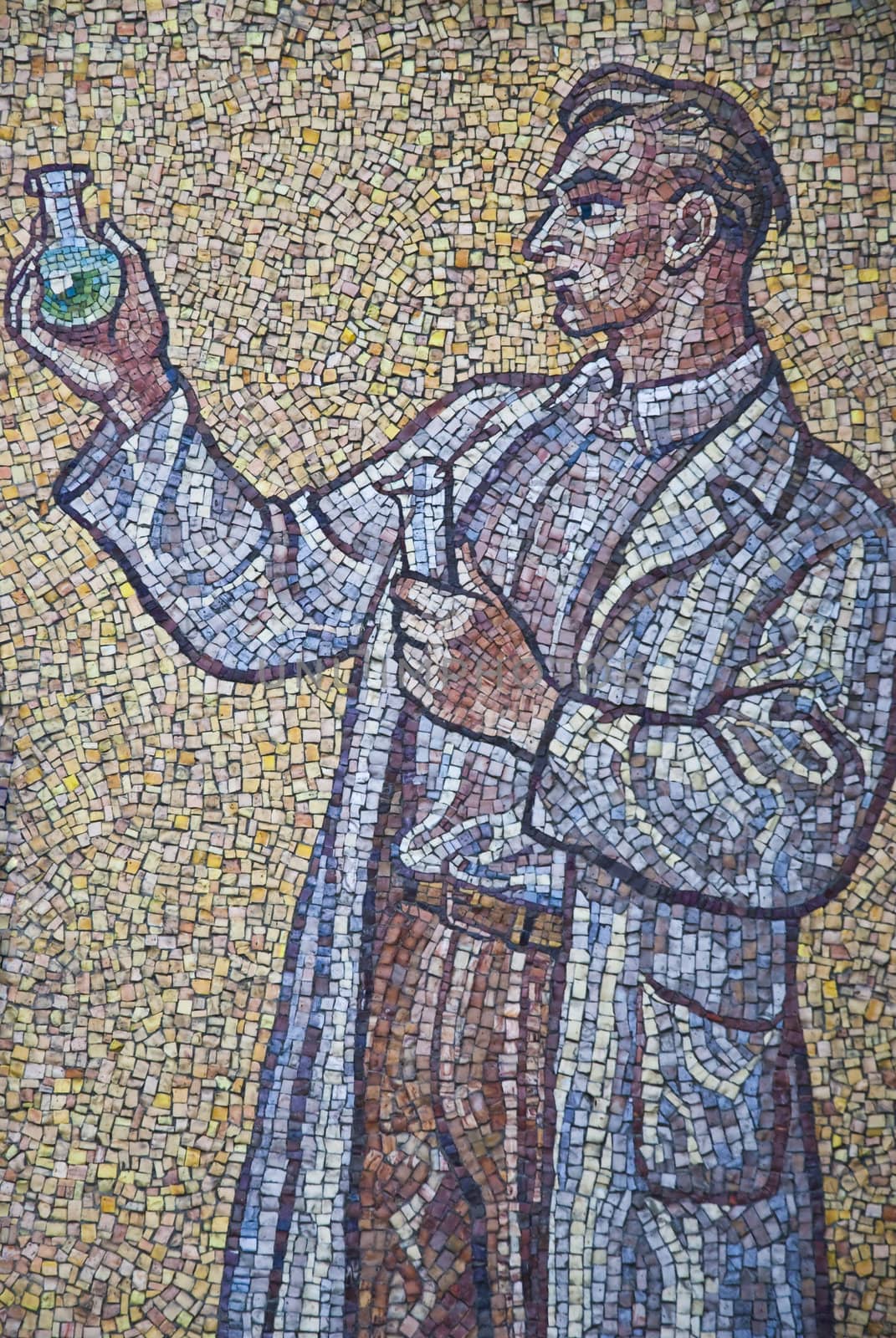 Mosaic with man in wall astronomical clock, Olomouc city - Czech by mozzyb