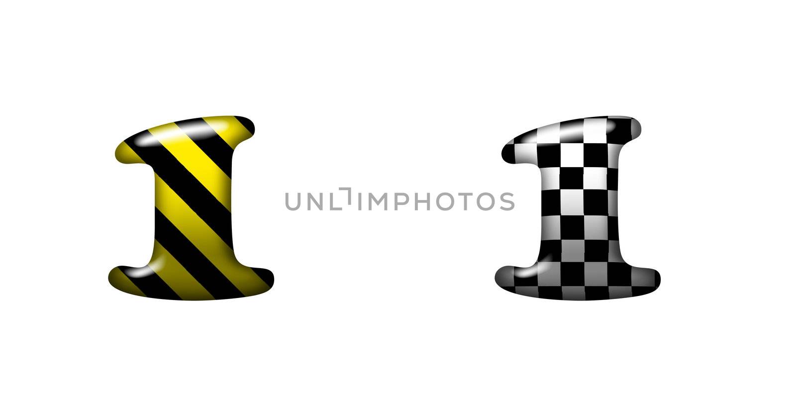 Exclusive collection letters with danger stripes and chess square on white background