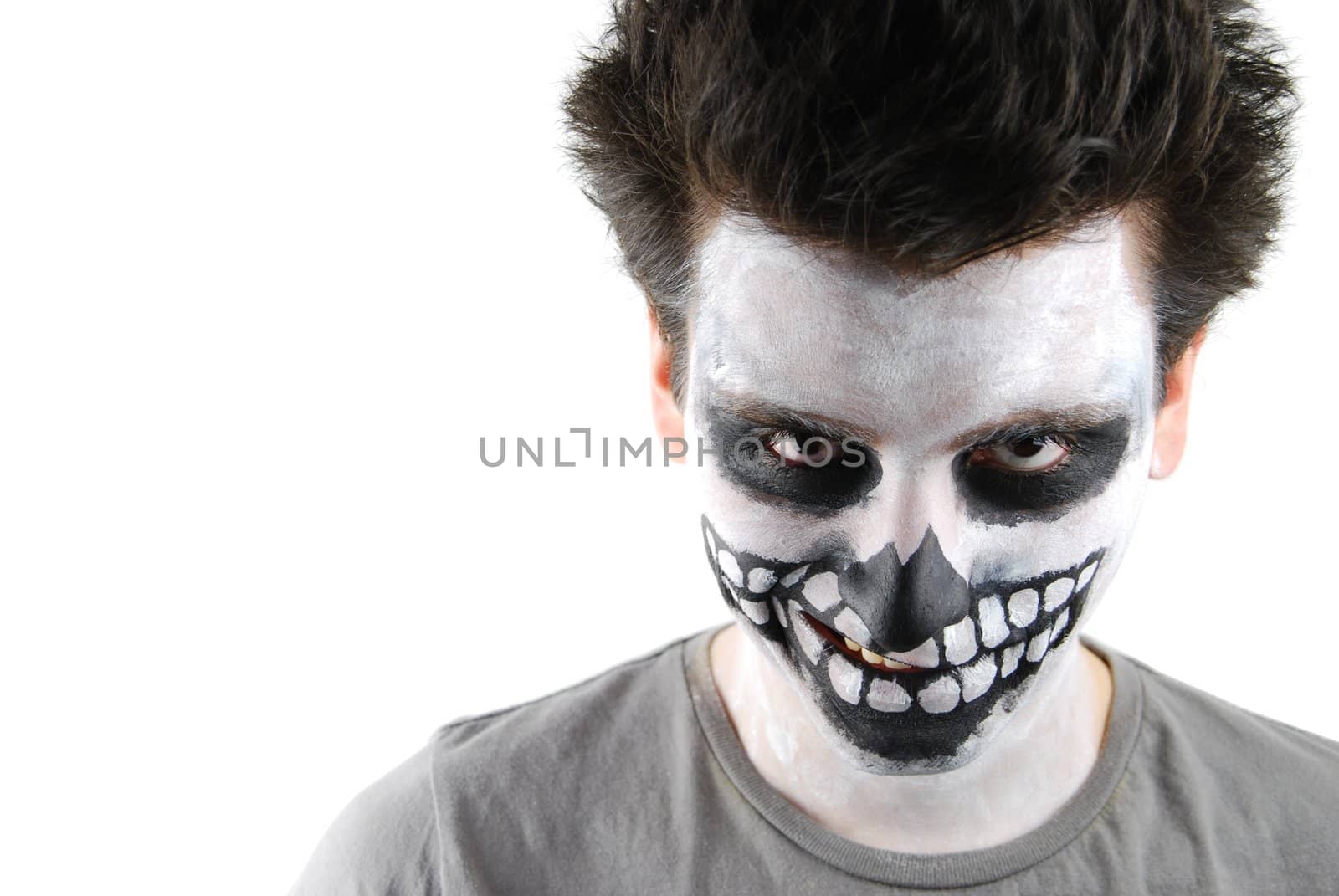 portrait of a creepy skeleton guy perfect for Carnival (isolated on white)