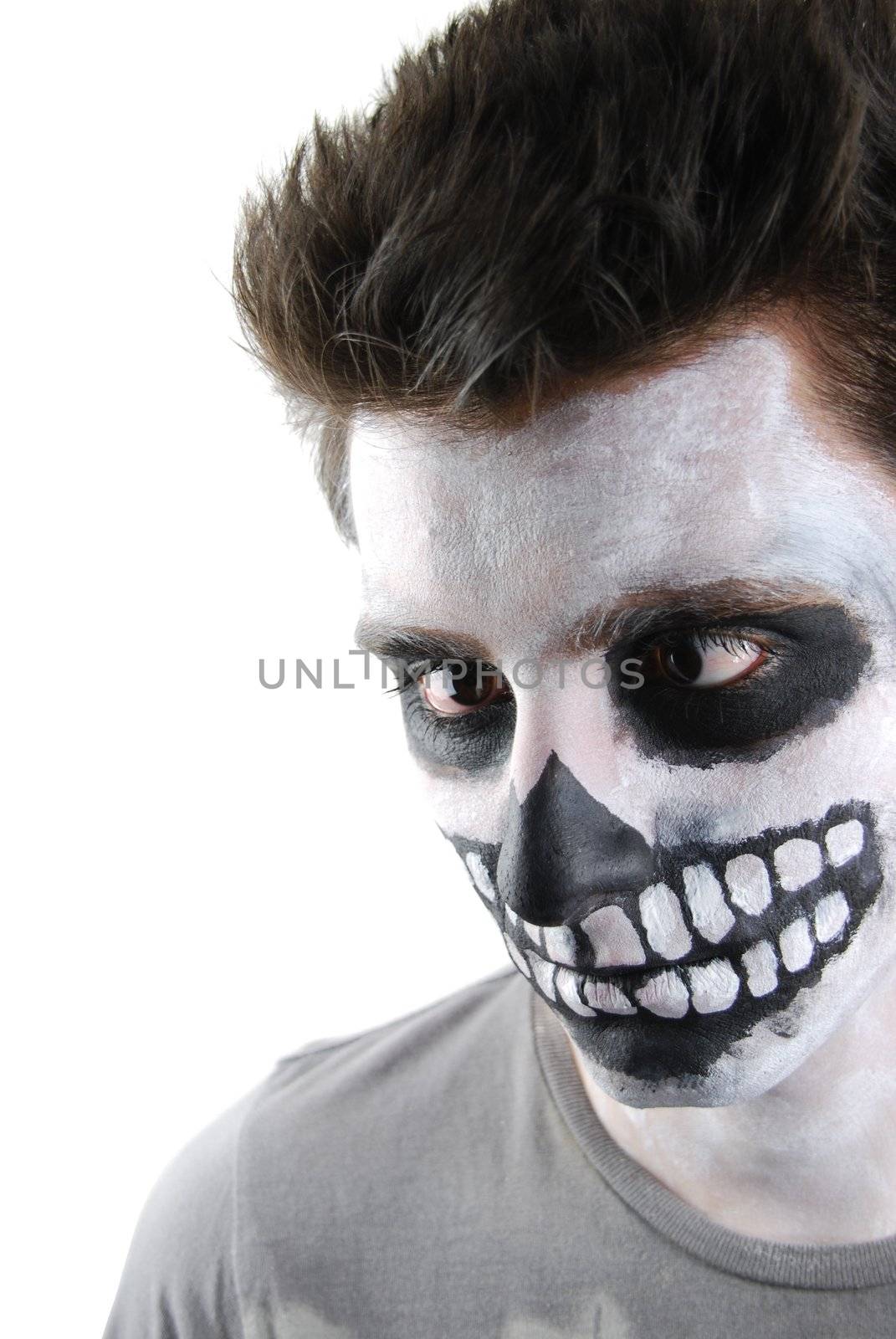 portrait of a creepy skeleton guy perfect for Carnival (isolated on white)