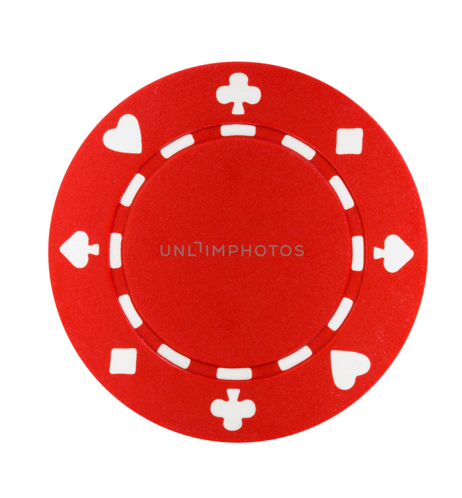A red poker chip isolated on a white background