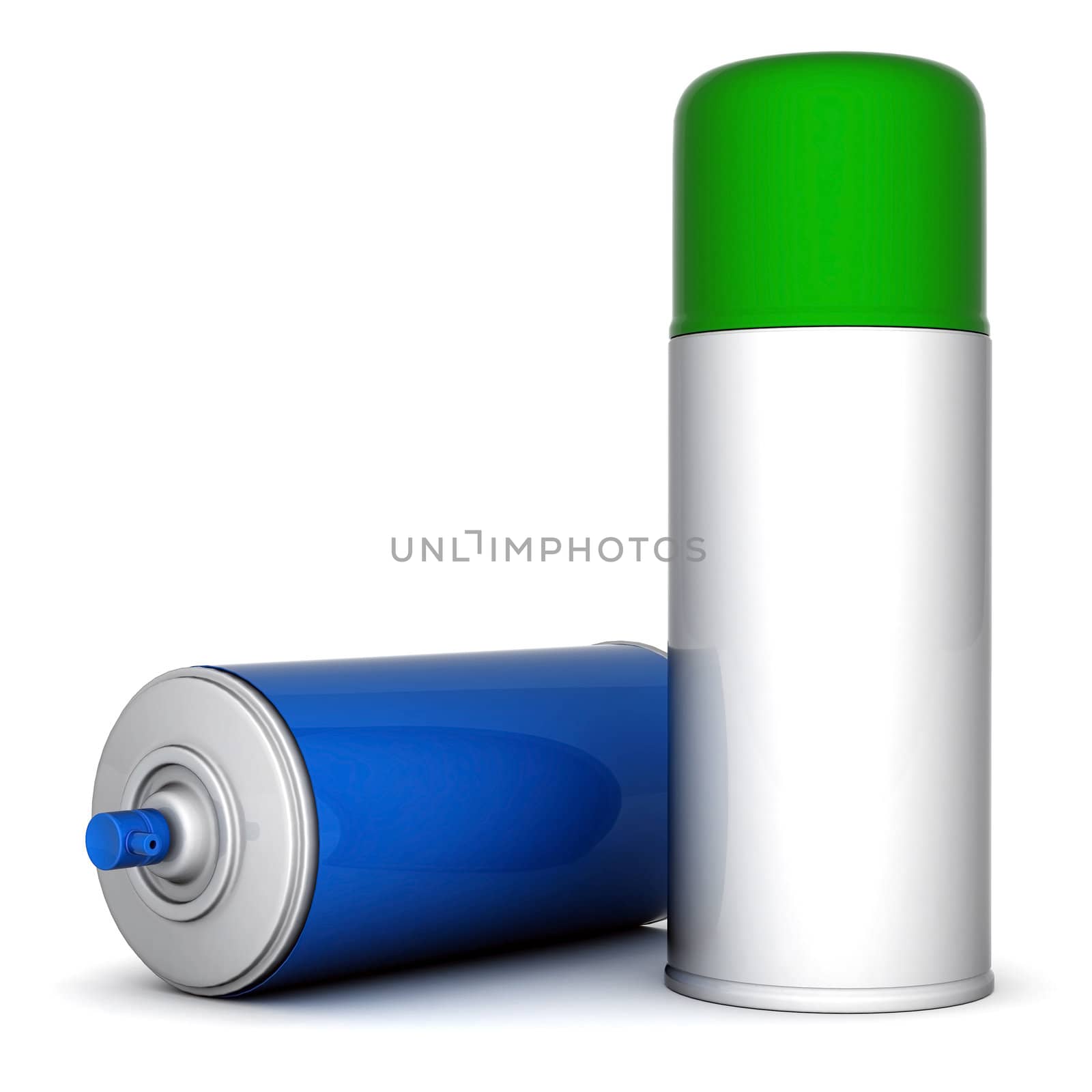 Image of aluminum spray cans of paint on a white background