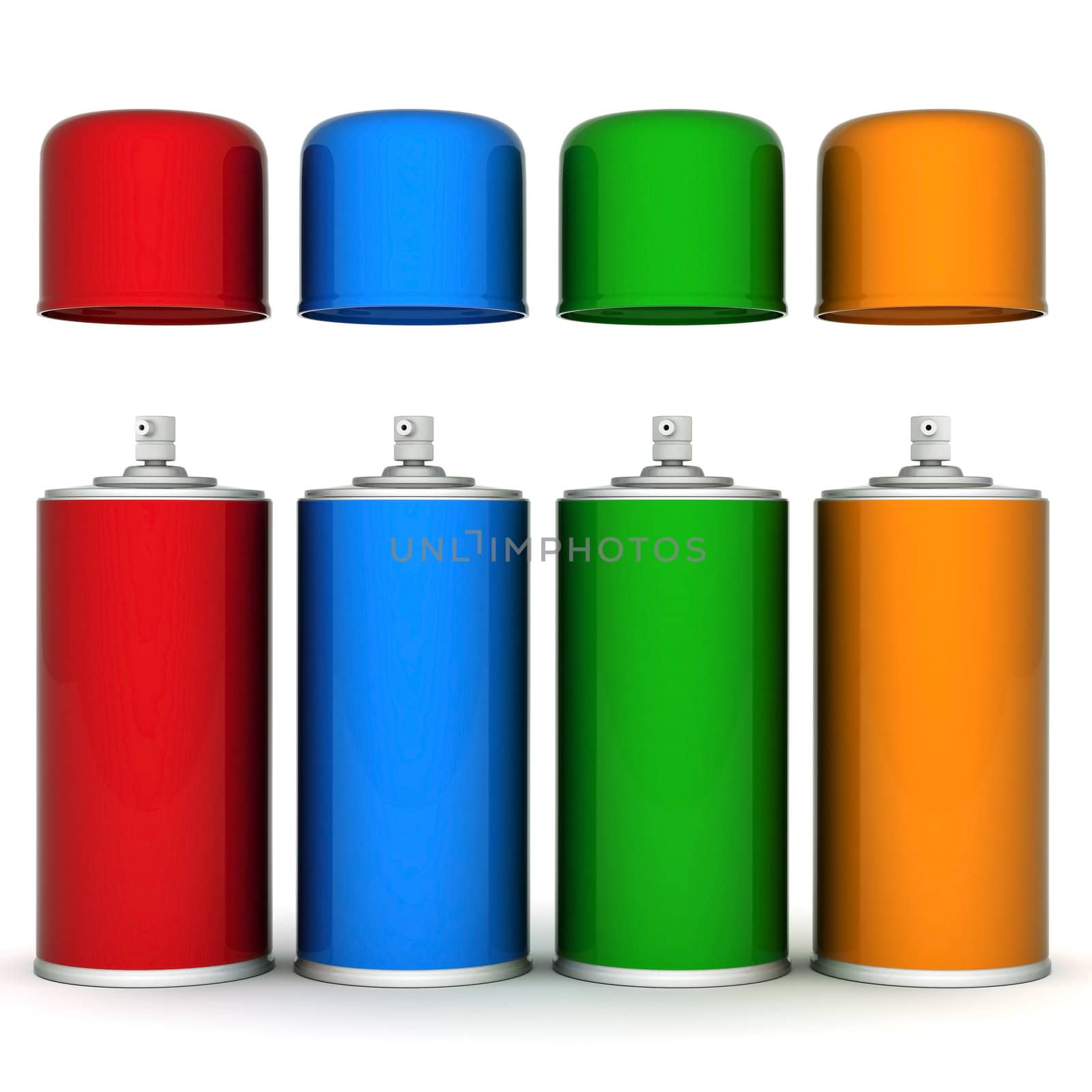 Image of aluminum spray cans of paint on a white background