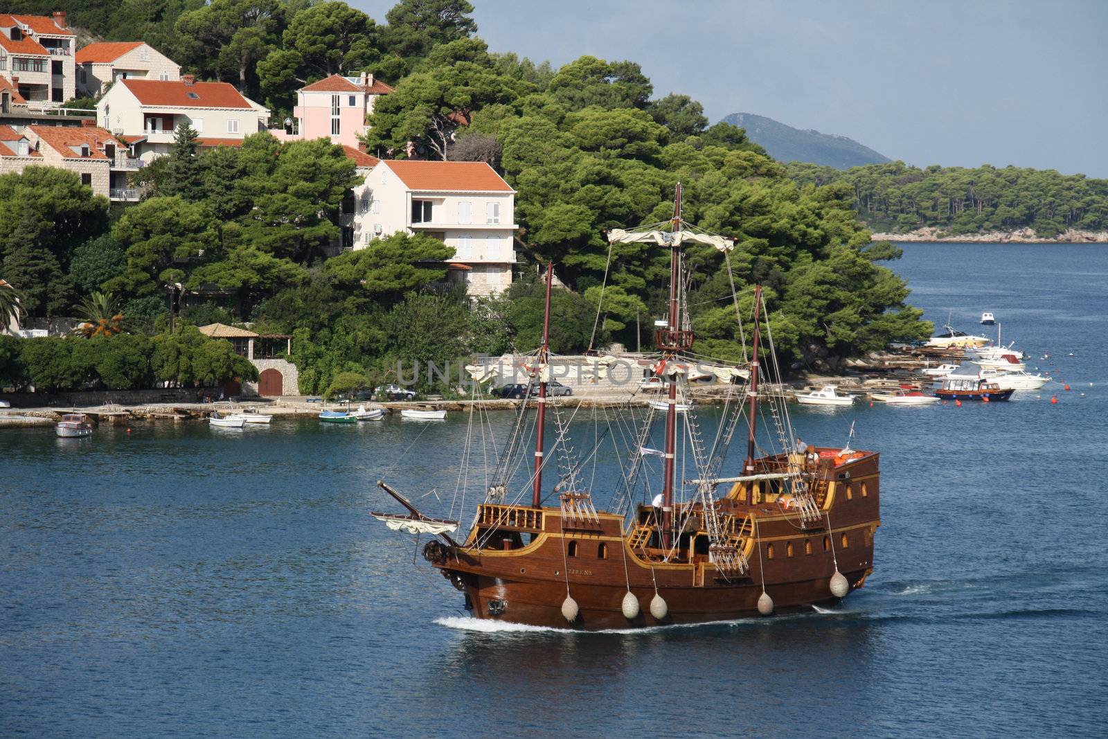 Wooden boat in the port of Dubrovnik
