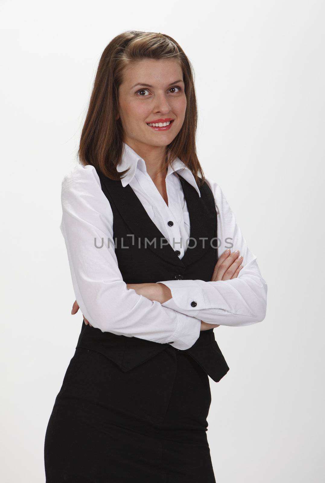 Image of a young businesswoman isolated against a white background