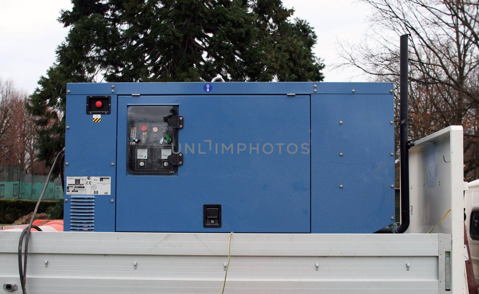 Generator was placed on a camionette for made electricity during a demonstration outside