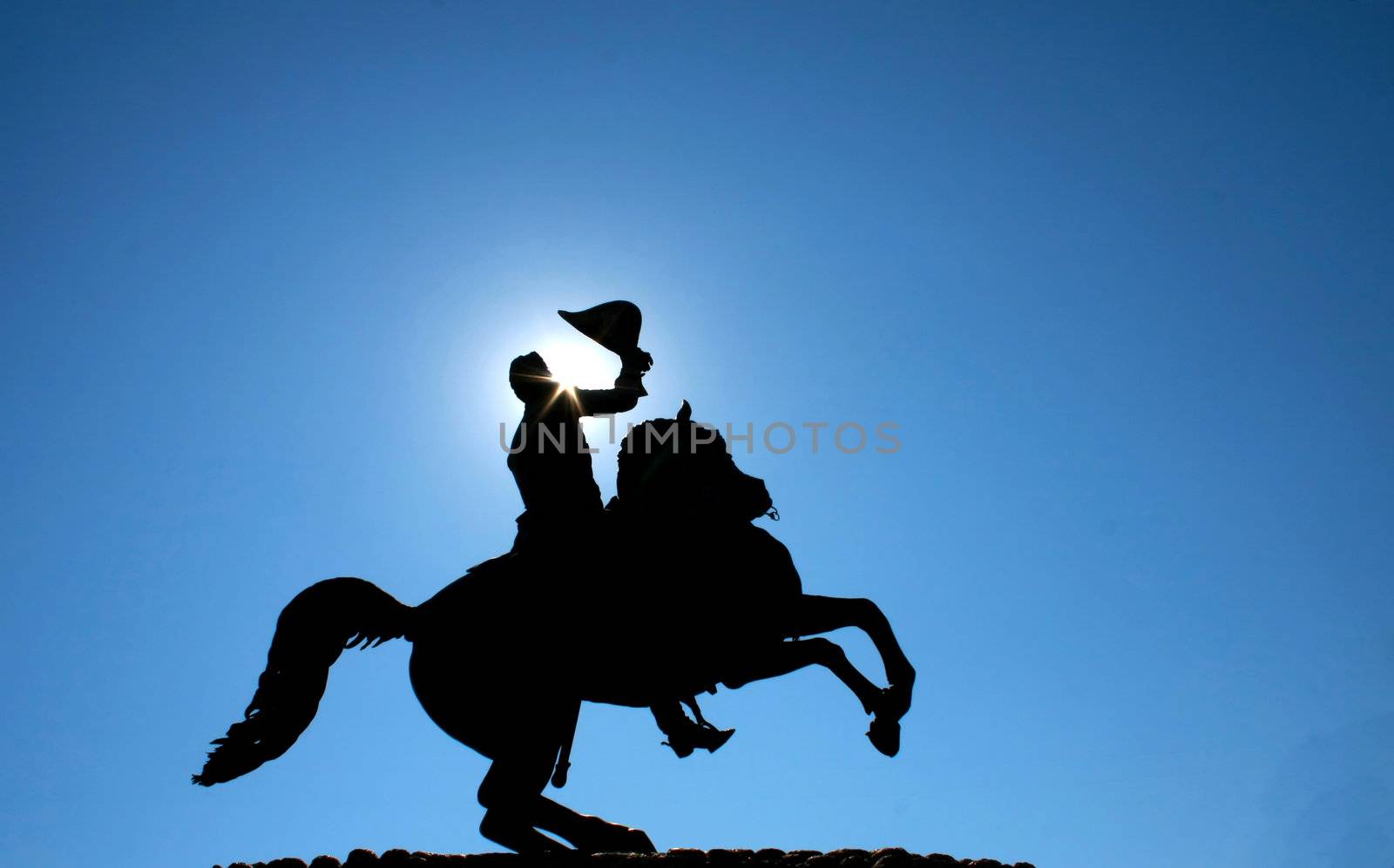 Silhouette of a statue of Andrew Jackson in New Orleans