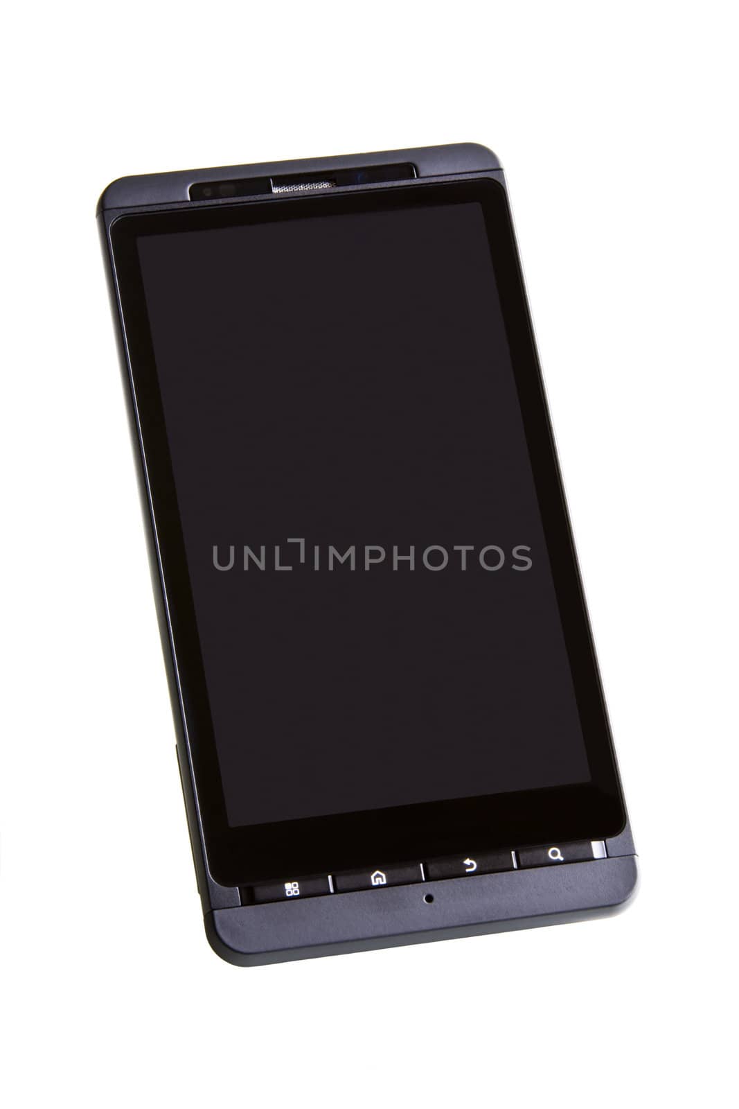 Smartphone isolated against a white background with copy space