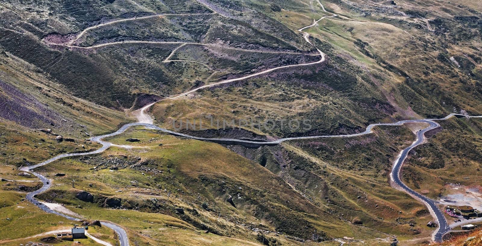 Roads in Central Pyrenees mountains close to Col du Tourmalet (2115m).This is the highest road in this mountains range and represents one of the most famous climb of The Tour of France which is the biggest cycling race in the world.