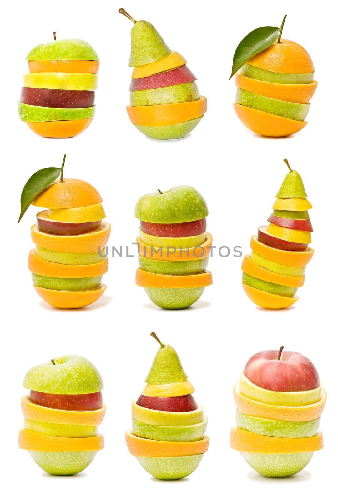 mixed fruits collection isolated on white background
