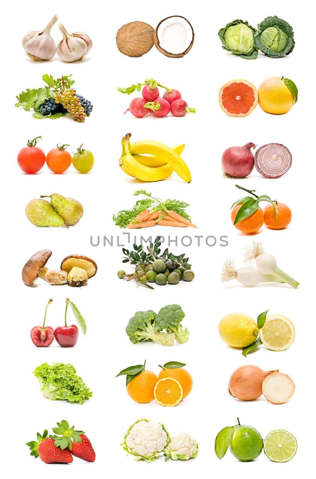 fruits and vegetables collection isolated on white background

 