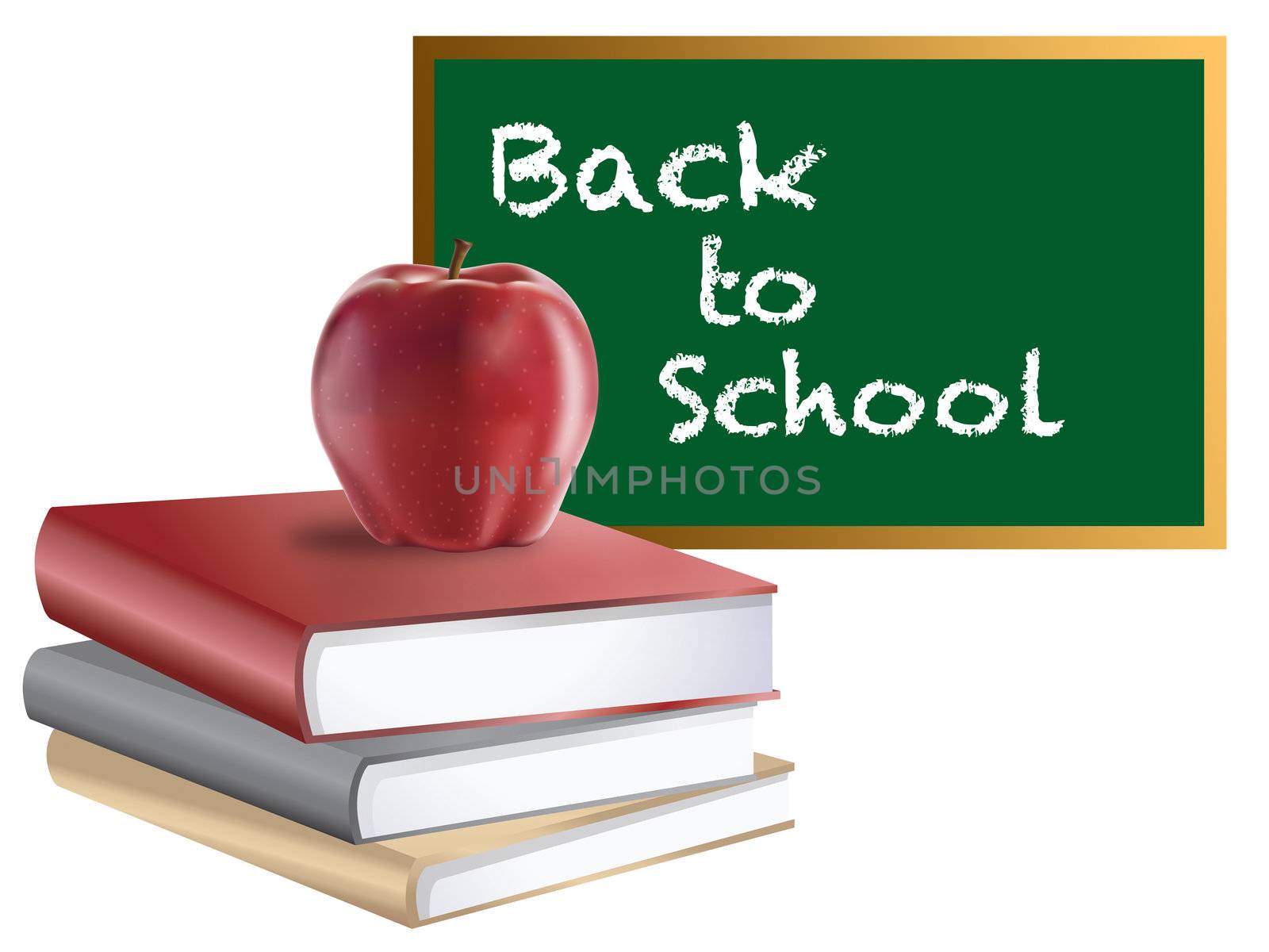 Classroom Back to School Chalkboard Books and Red Apple Illustration