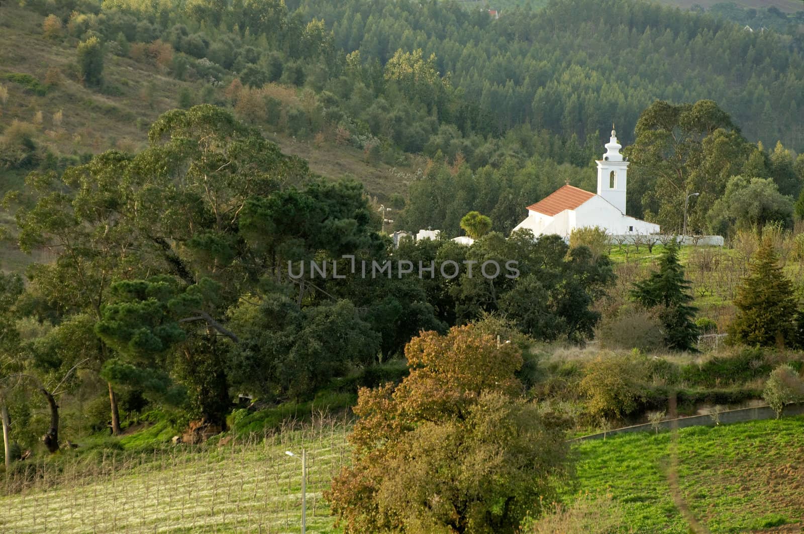 Little white church at Portigal's countryside