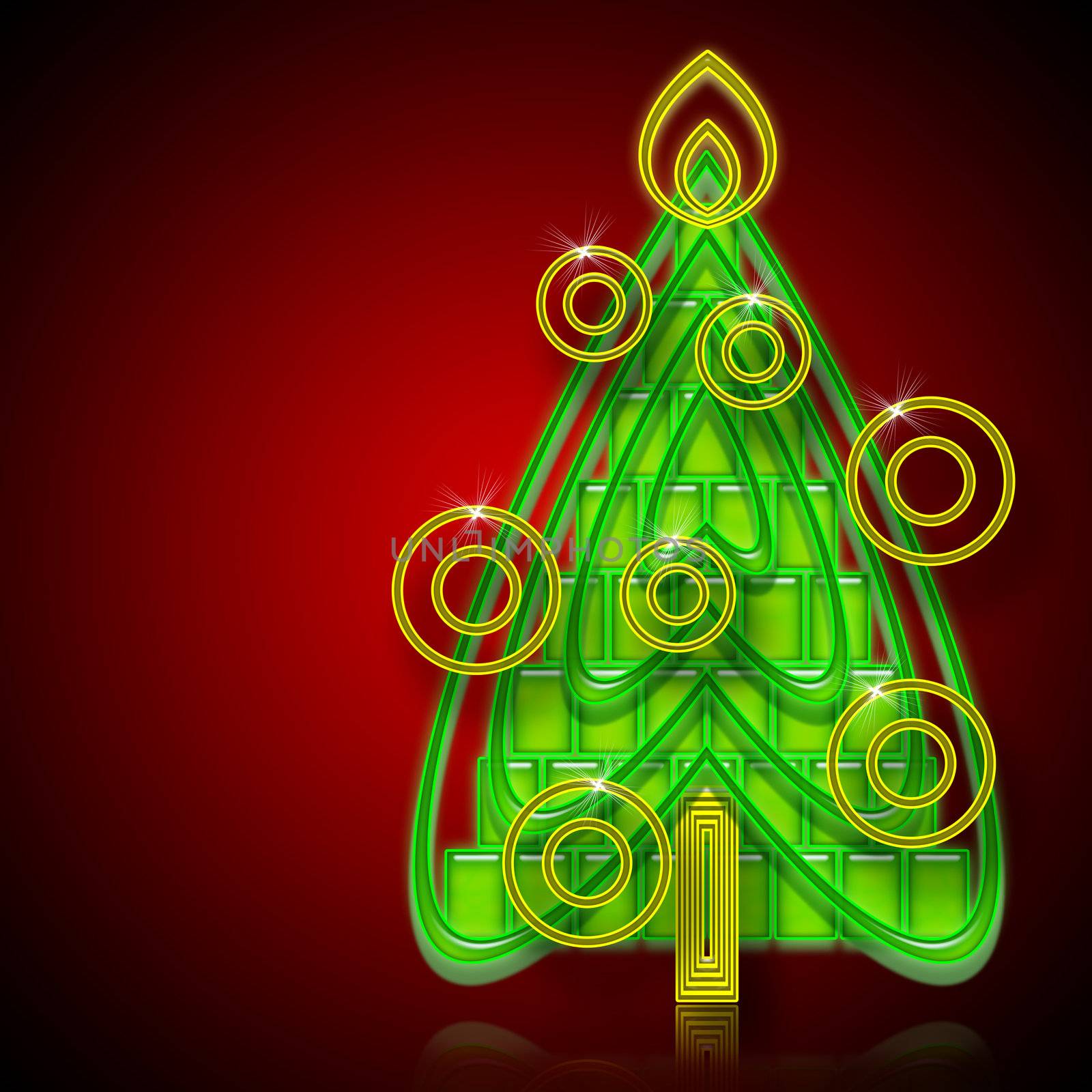 Abstract Christmas Tree illustration on red background