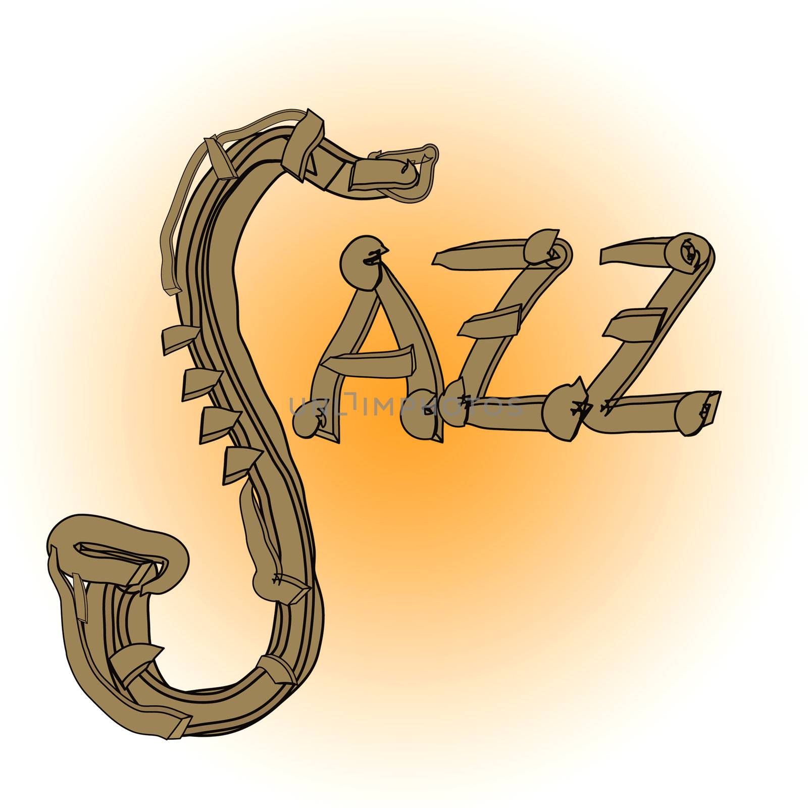 Jazz illustration with saxophone and letters