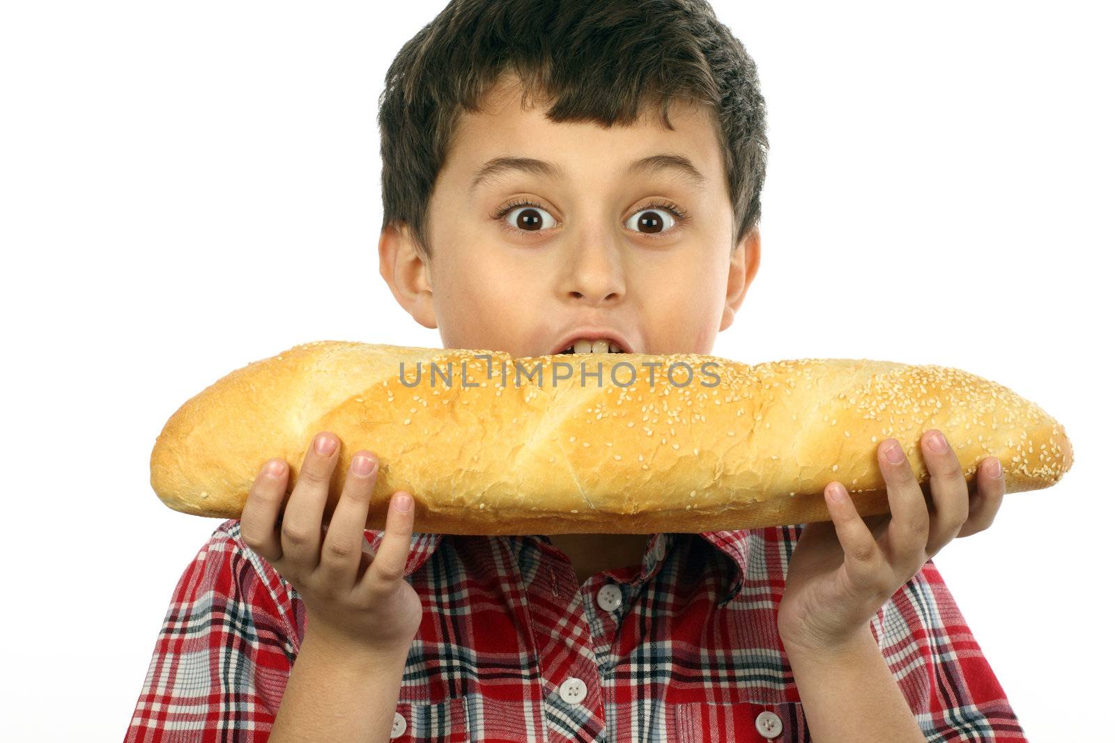 boy eating a big hamburger close up 