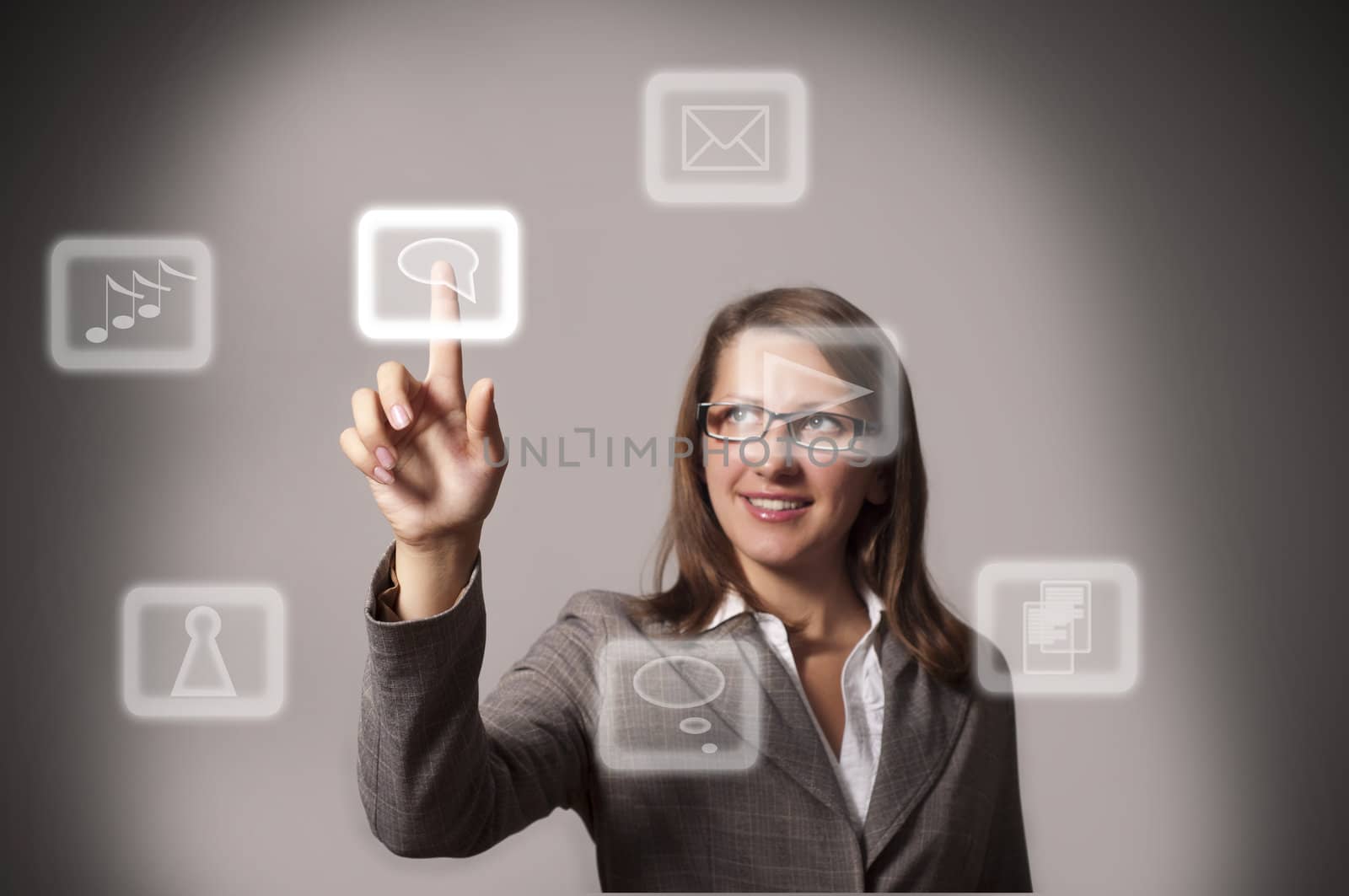 woman pushing a button on a touch screen interface by adam121