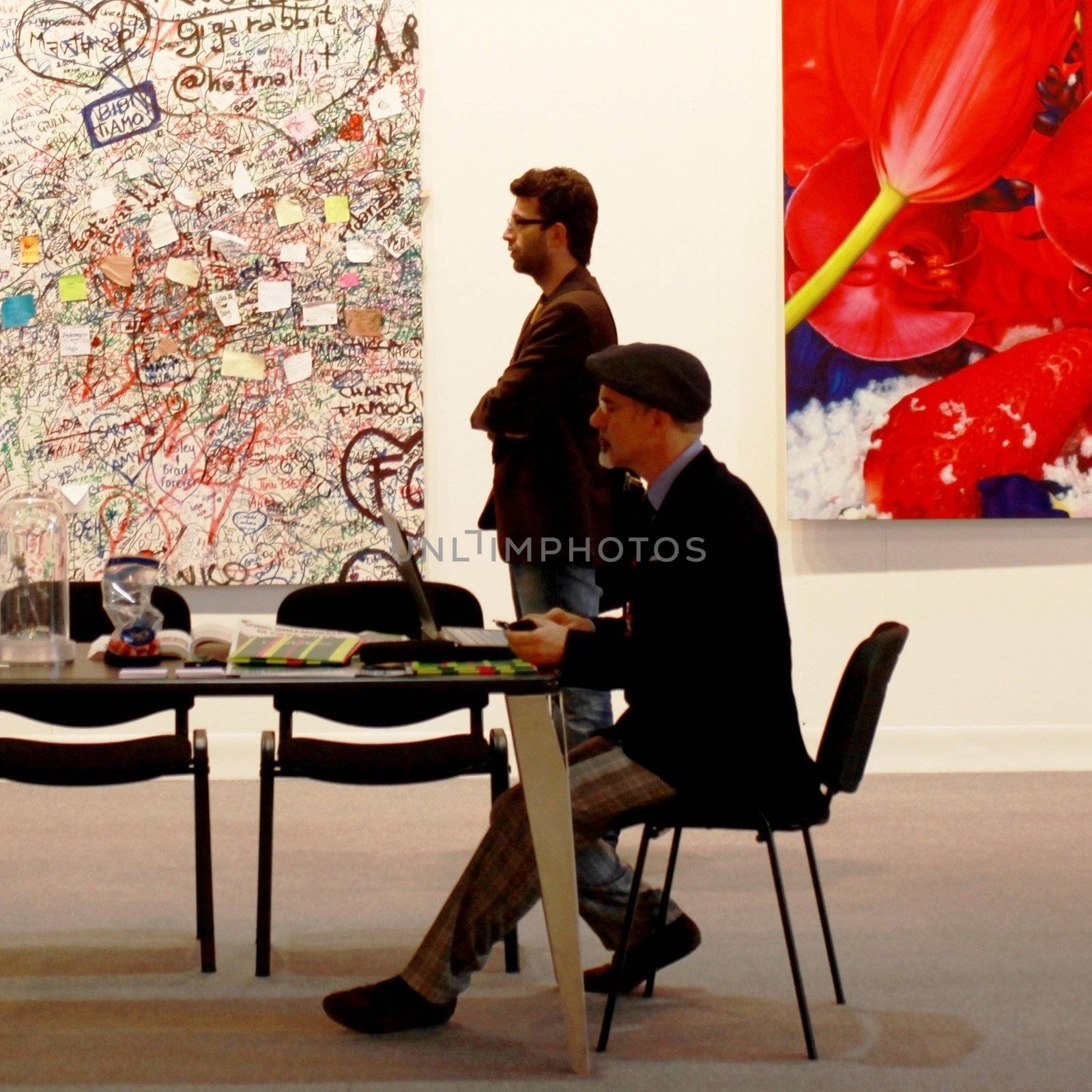 People visit art galleries at MiArt ArtNow, international exhibition of modern and contemporary art in Milan, Italy.