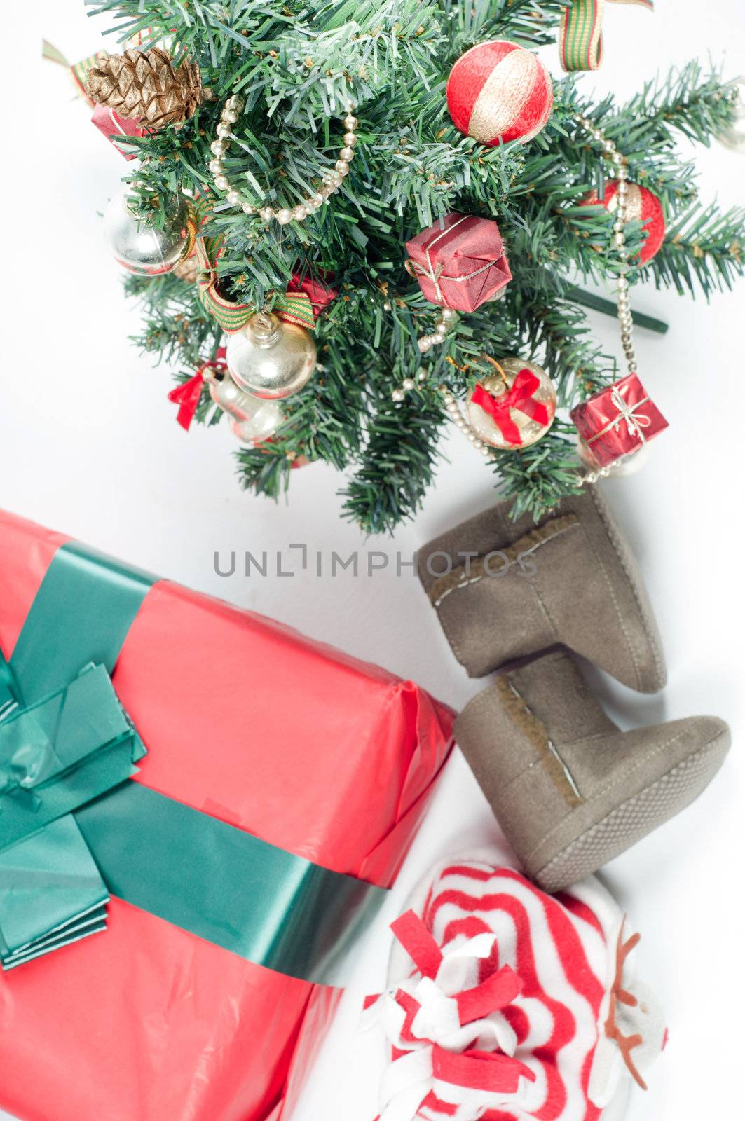 Shot of christmas items on light background