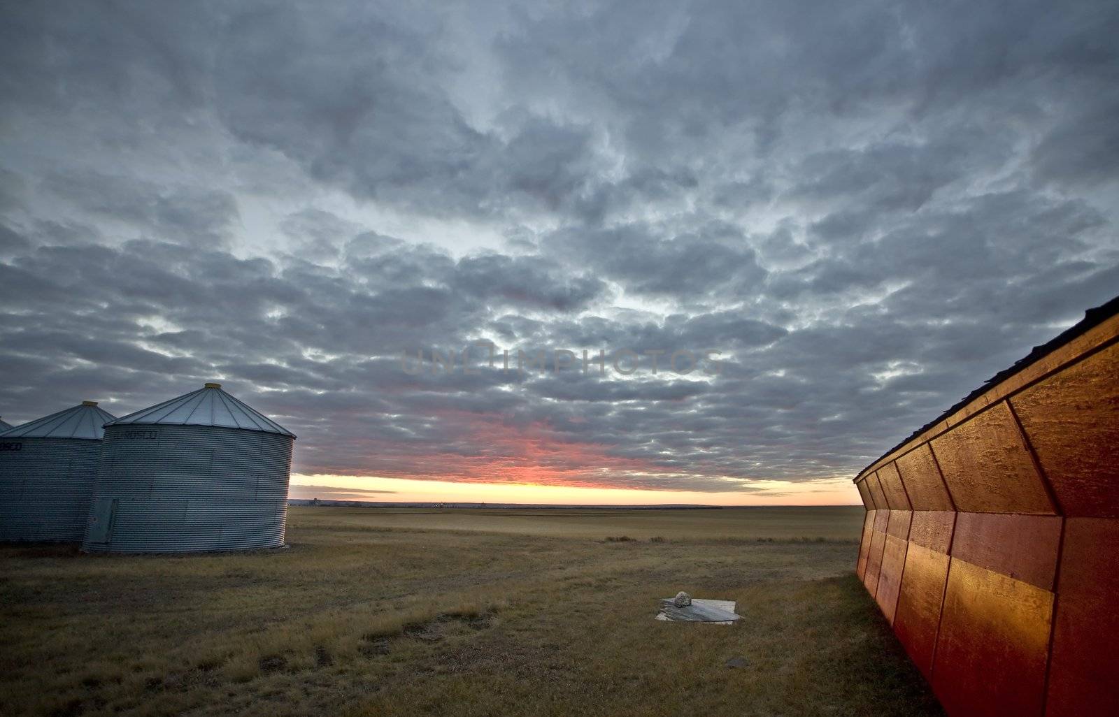 Sunset Saskatchewan Canada red sky farm granary barn
