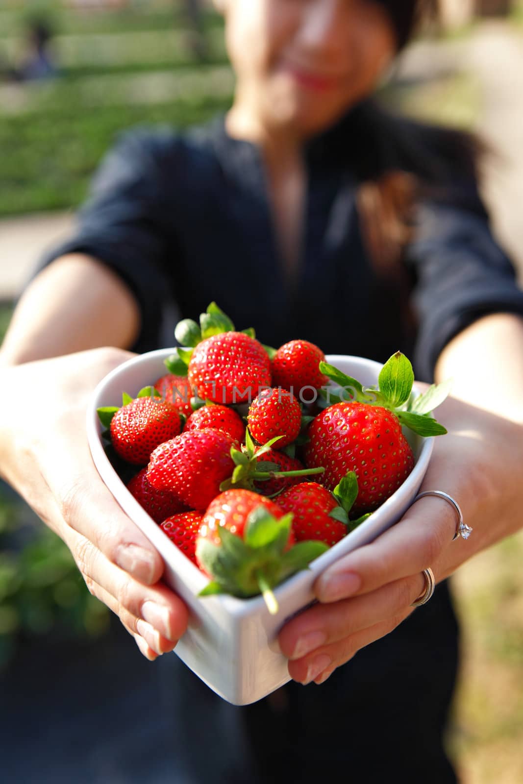 strawberries in heart shape bowl