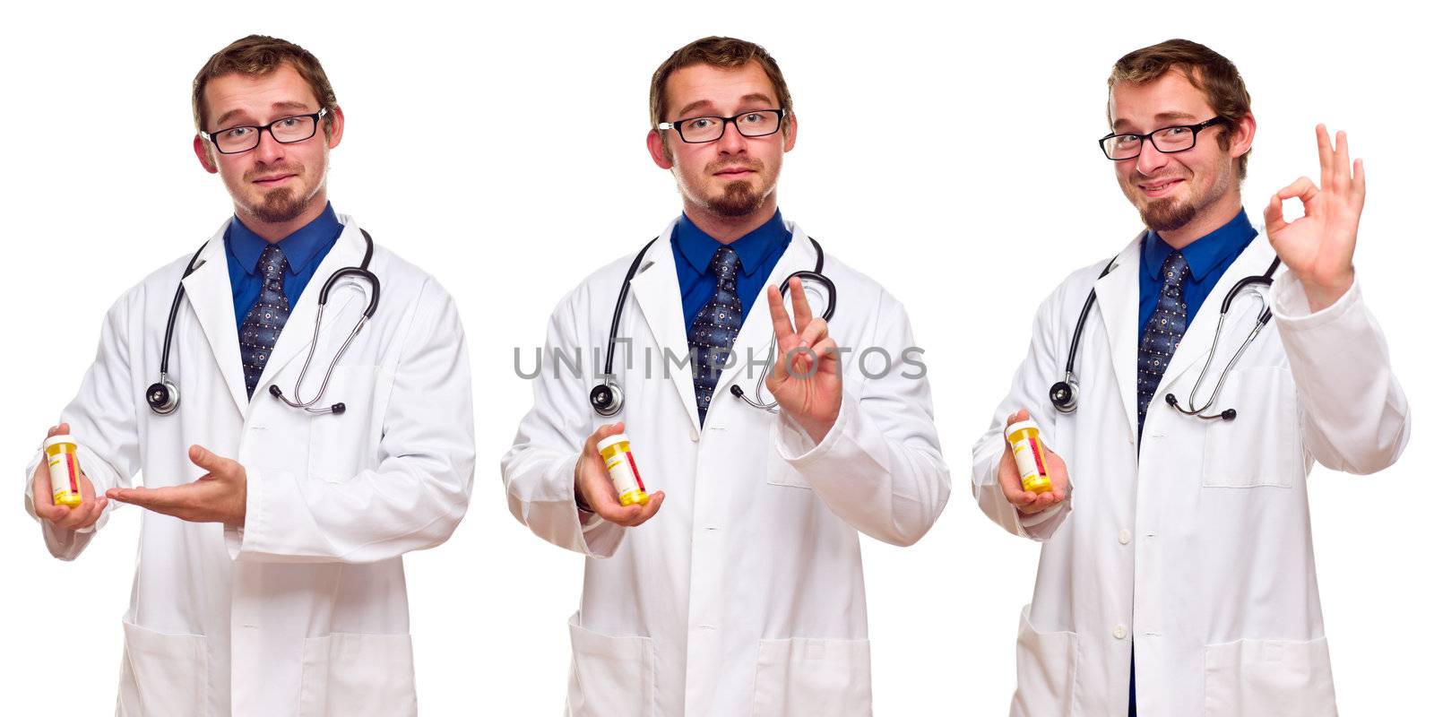 Set of Three Male Doctors with Prescription Bottle by Feverpitched