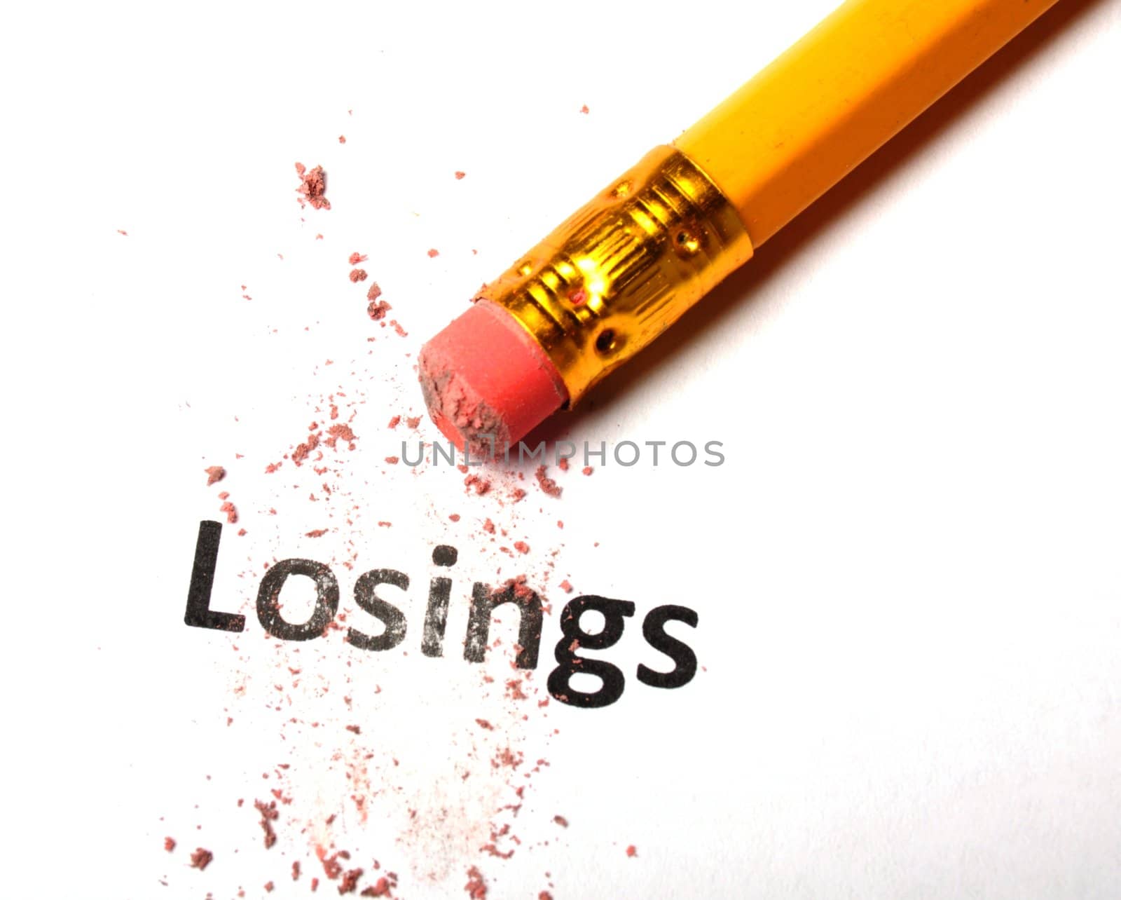 losing lose or luck concept with word and eraser on white background