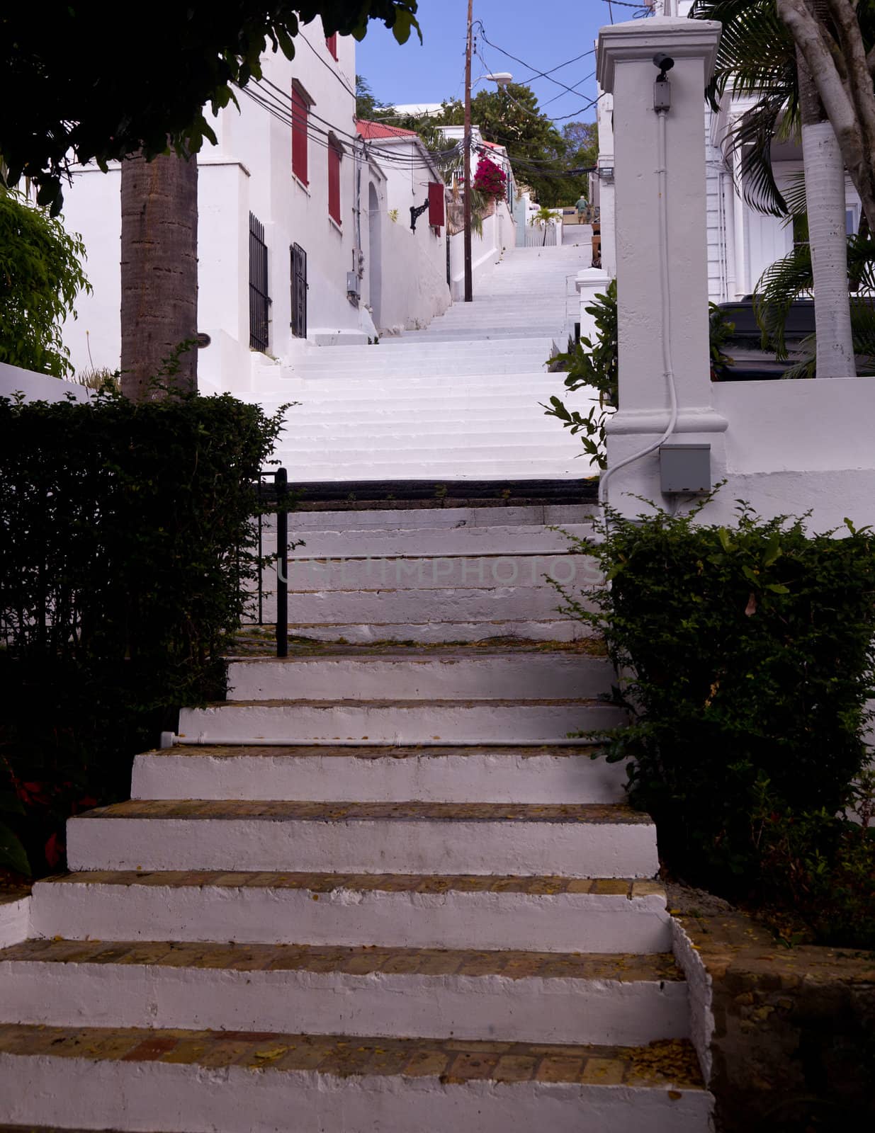 Steps up the steep hill town of Charlotte Amalie in St Thomas