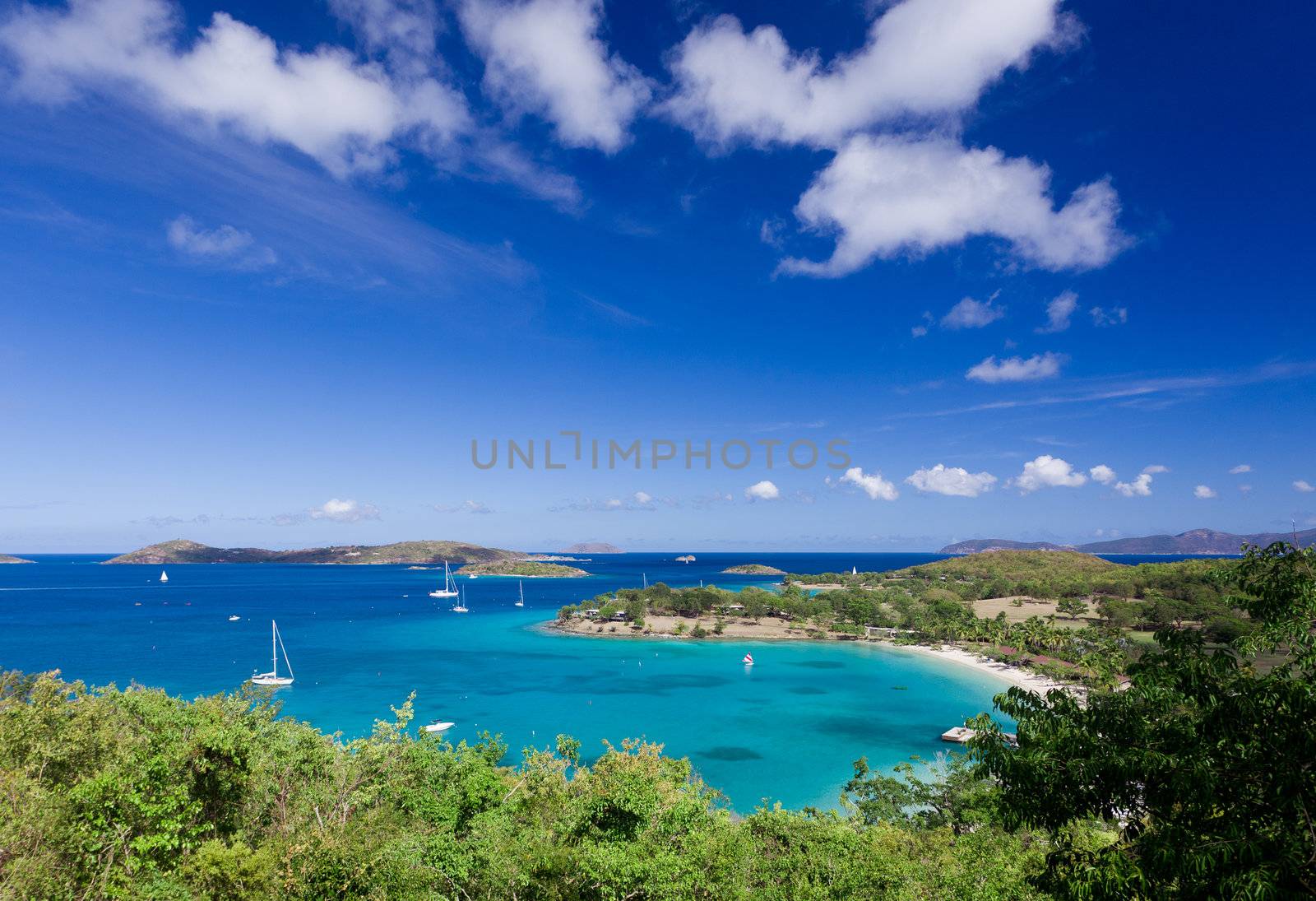 Panorama of Caneel Bay on the Caribbean island of St John in the US Virgin Islands