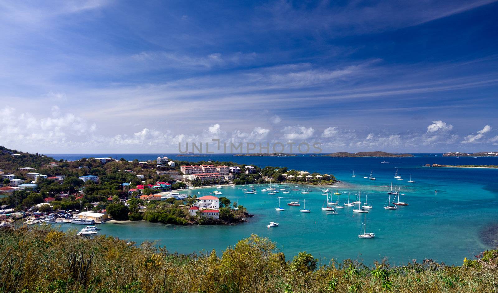 Sailing into Cruz Bay on the island of St John in the US Virgin Islands