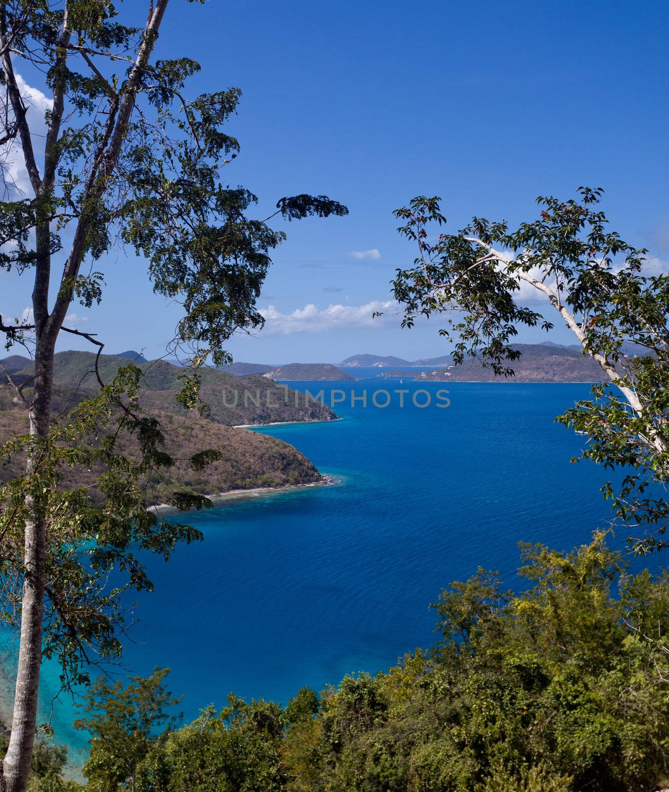 View along National Park coast on the Caribbean island of St John in the US Virgin Islands