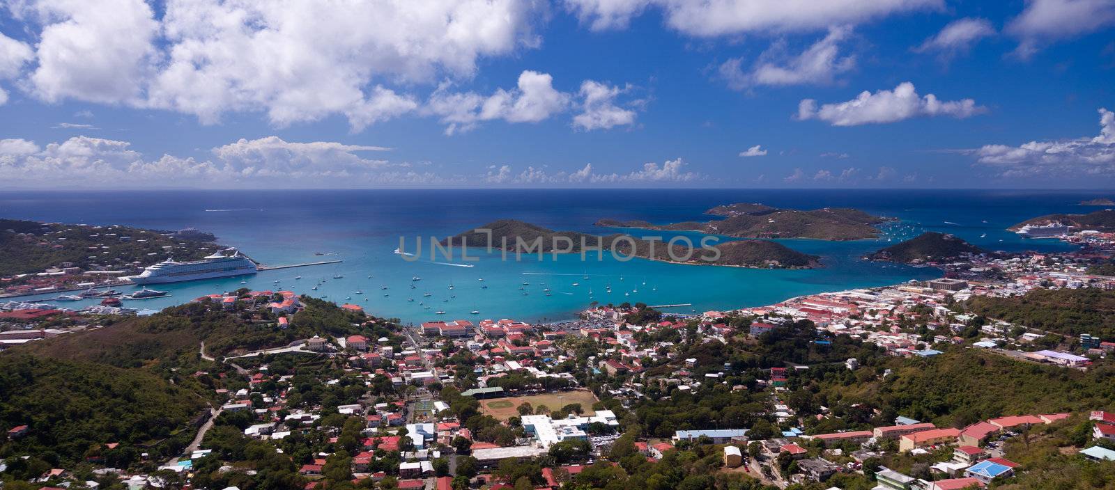 Aerial view of Charlotte Amalie Harbour in St Thomas