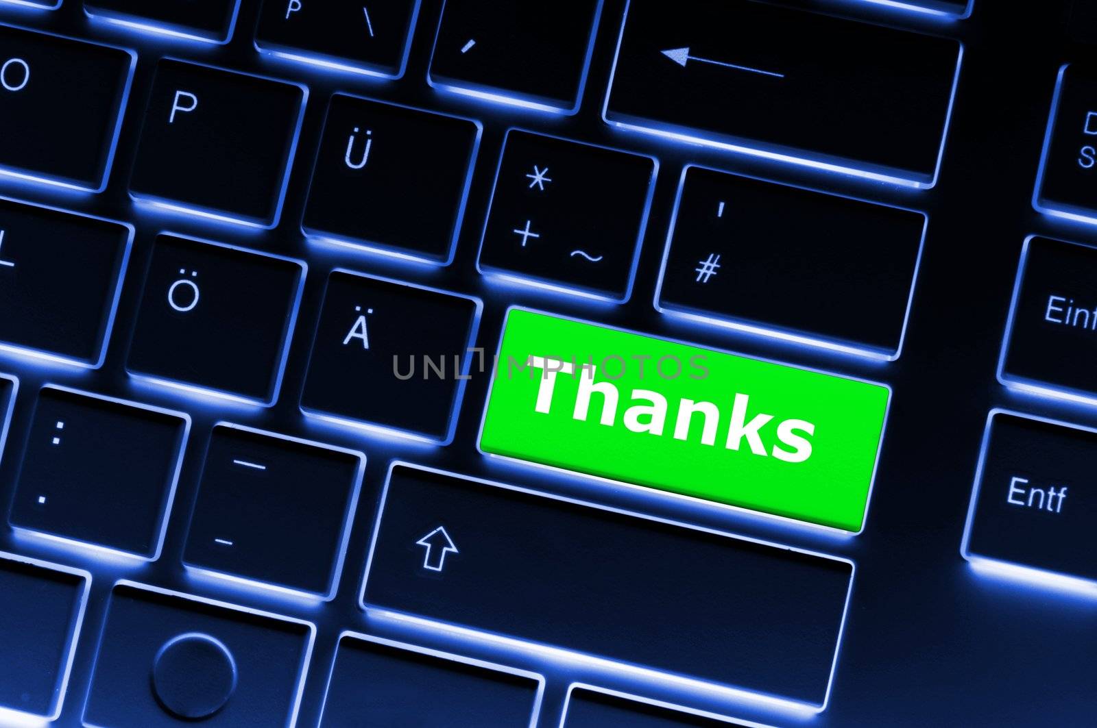 thank you or thanks concept with key on keyboard