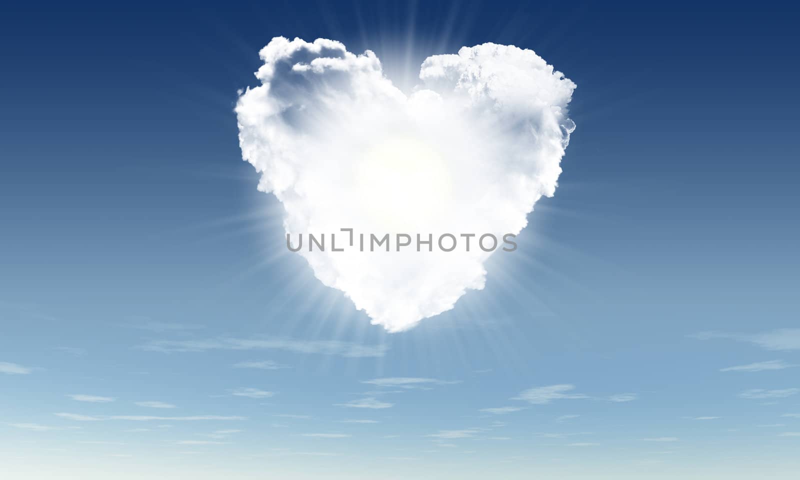 Heart from clouds witn sunbeam