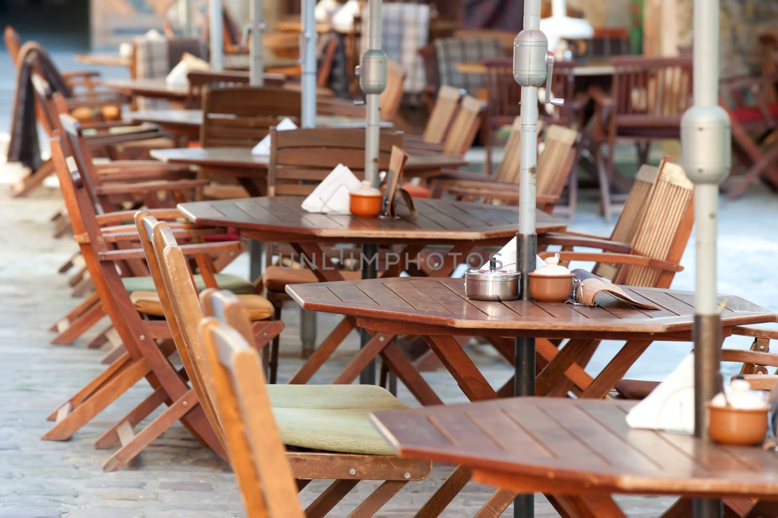 Sammer cafe. Lunch little tables in streets of the city of Lvov. Ukraine