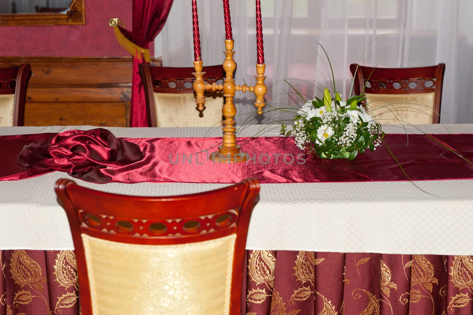 Dining table. An ancient table with chairs