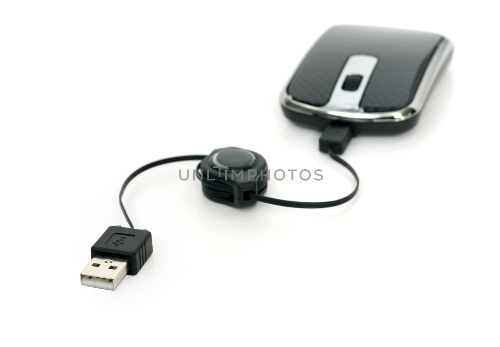 Black mouse for notebook on white background