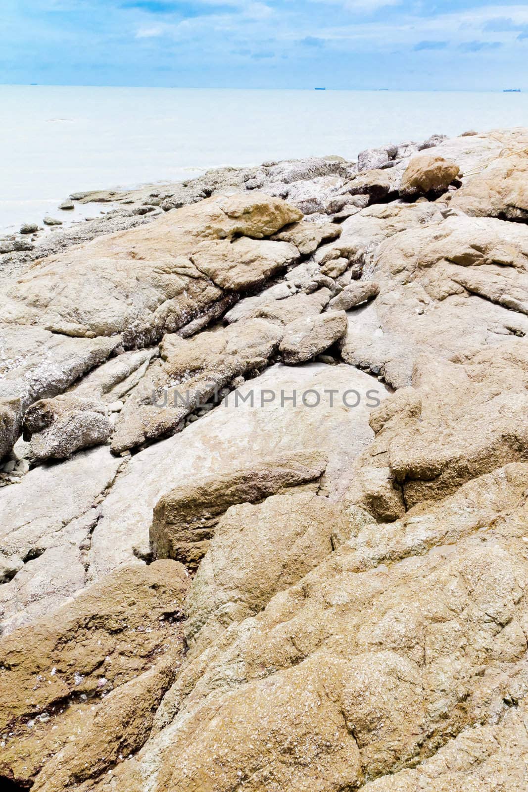 Beaches, rocky areas. The sea east of Thailand.