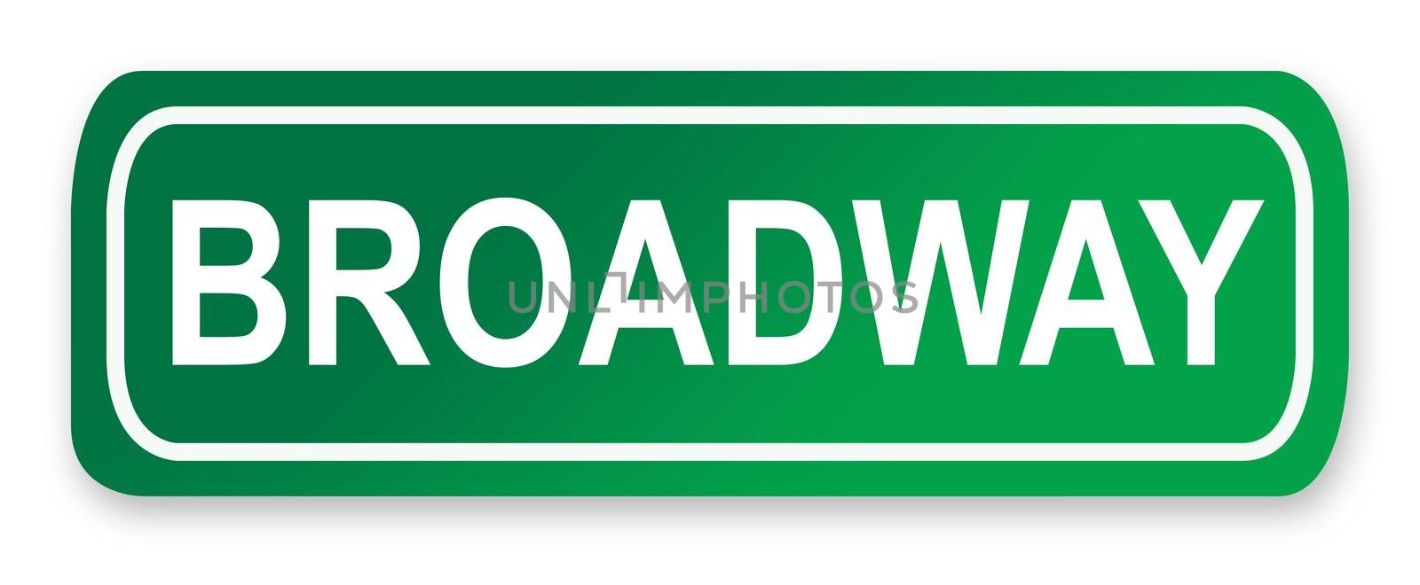 Broadway street sign; isolated on white background, New York City, America.