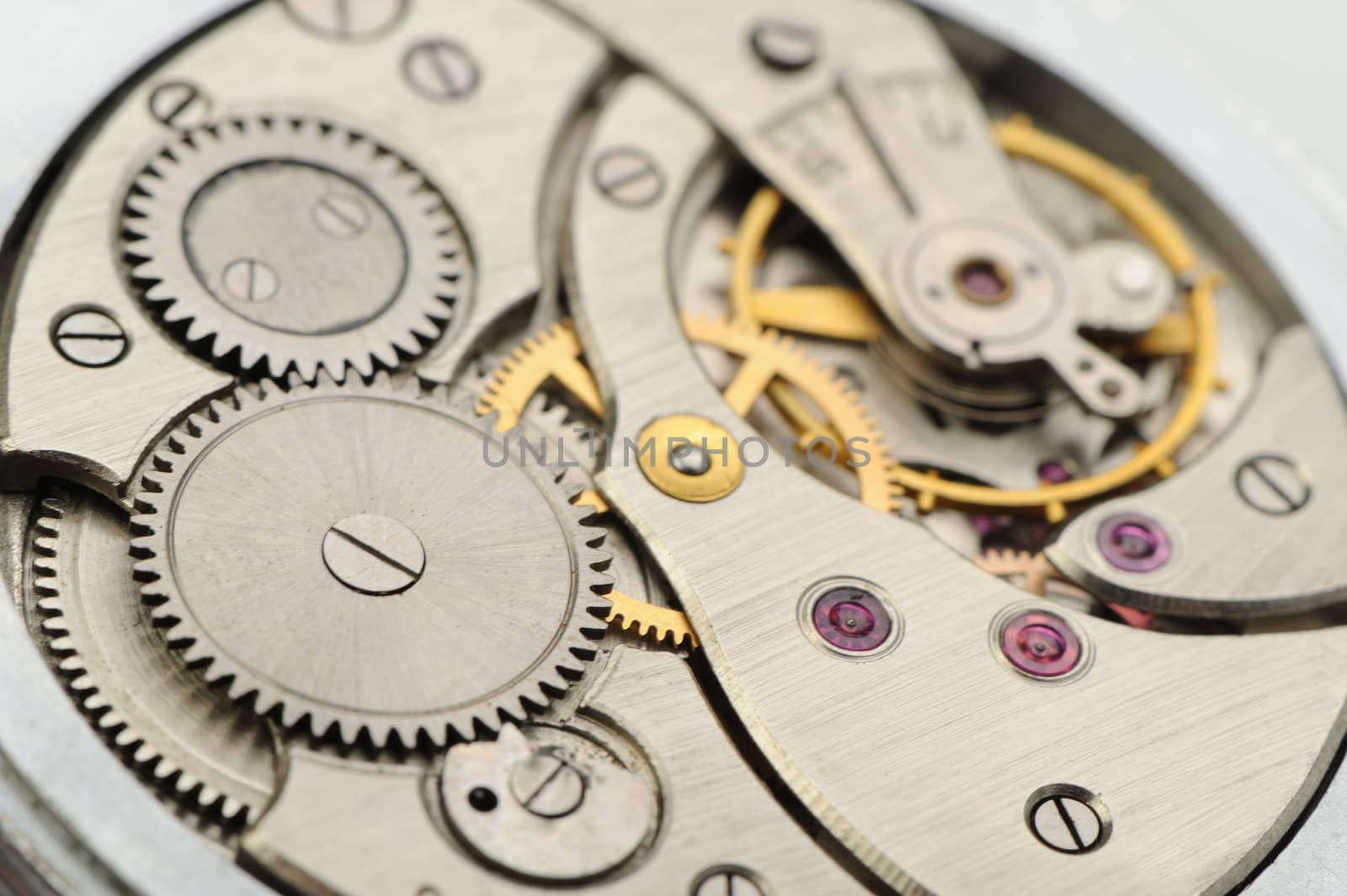 The mechanism of analog hours. A photo close up