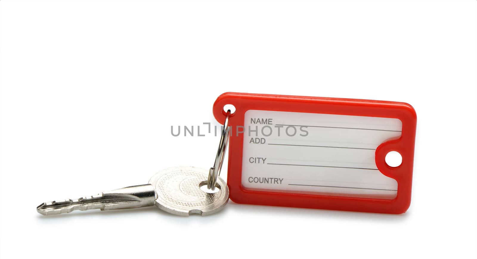 Key with color trinket . In trinket  a white paper label for records